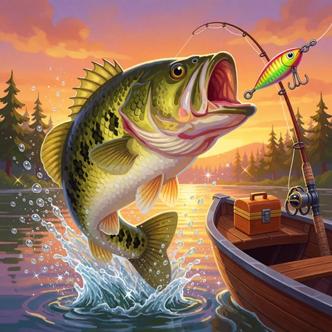 Big Bass Bonanza Slot-Artwork mit springendem Barsch am See - RTP 96,71% bei Lizaro