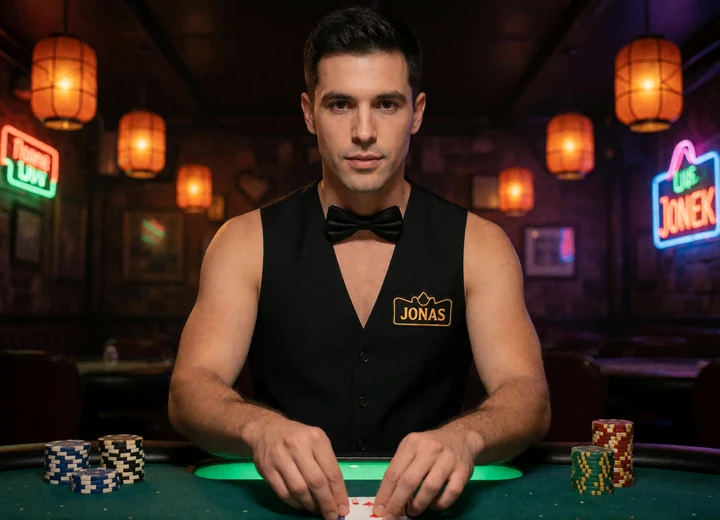 Live Dealer gibt Karten im neonbeleuchteten Saloon f&uuml;r das Lizaro Live Casino